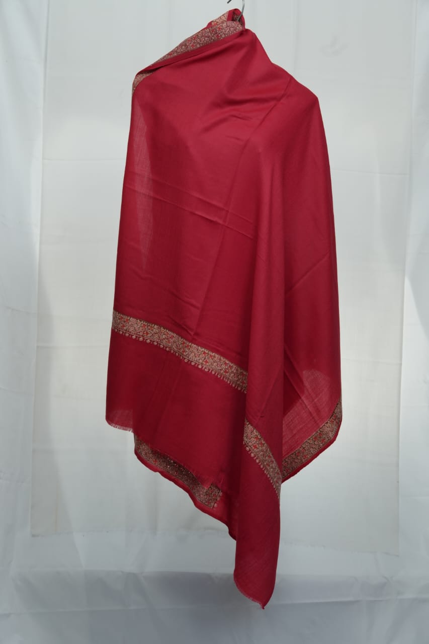 luxury pashmina red shawl with hand made maroon embroidery work
